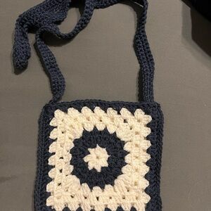 Handcrafted Navy and Cream Crochet Bag